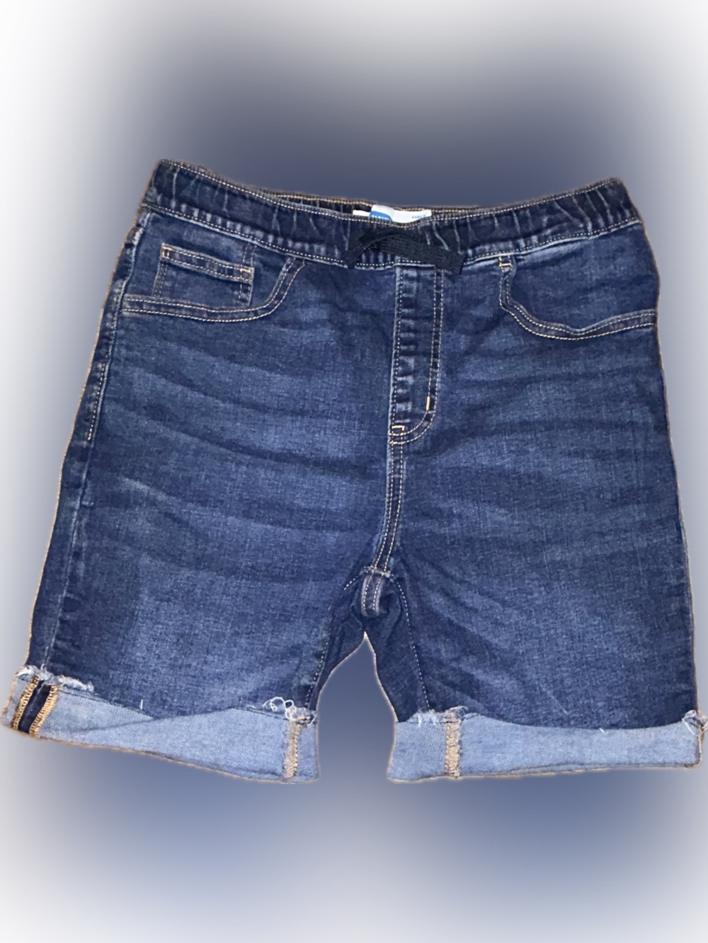 Old Navy Boys Denim Karate Slim Pull-On Jean Shorts Elastic Waist Cuffed 14-16